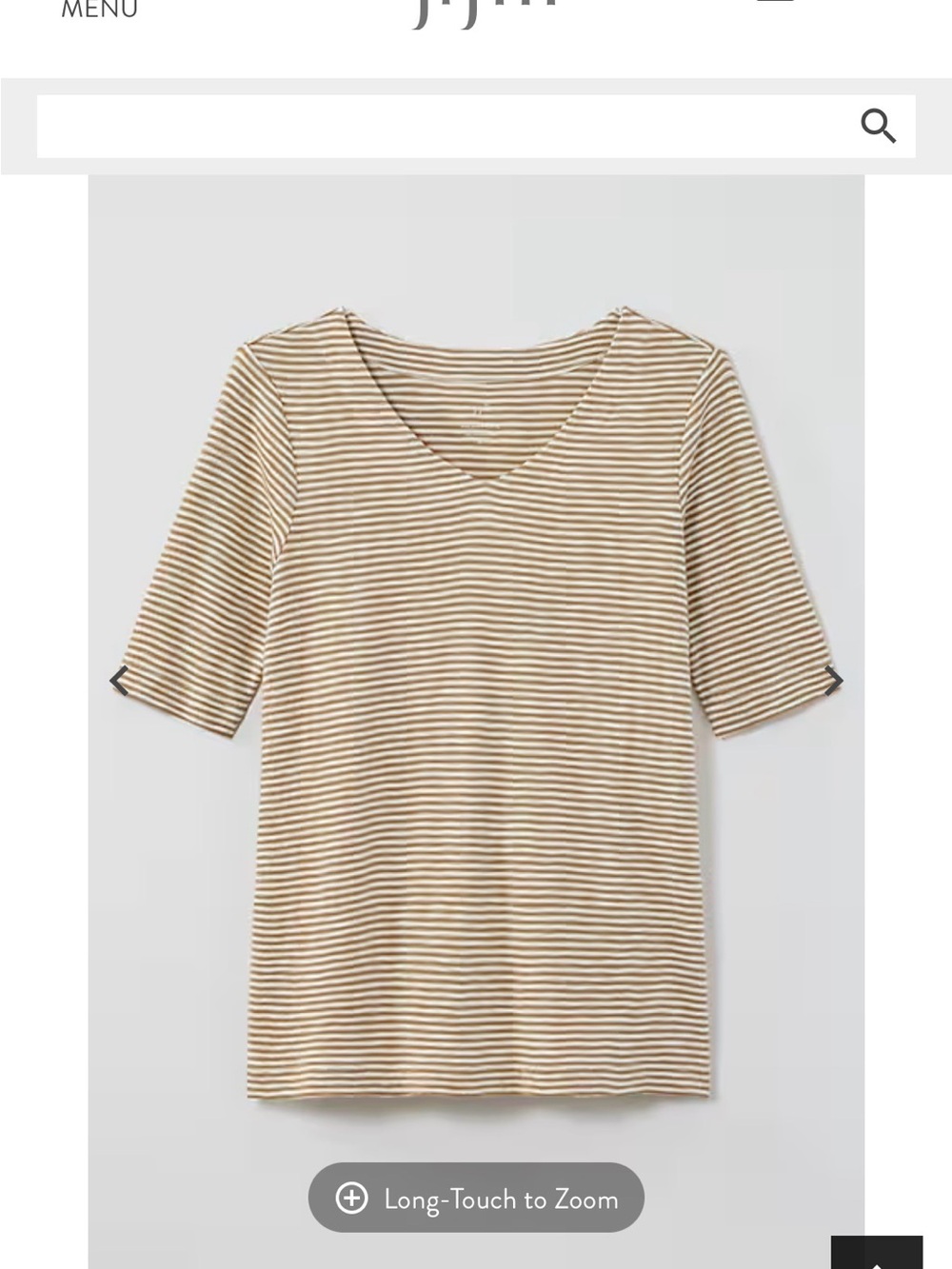 J. Jill Beige and White Striped V-Neck Short Sleeve Top